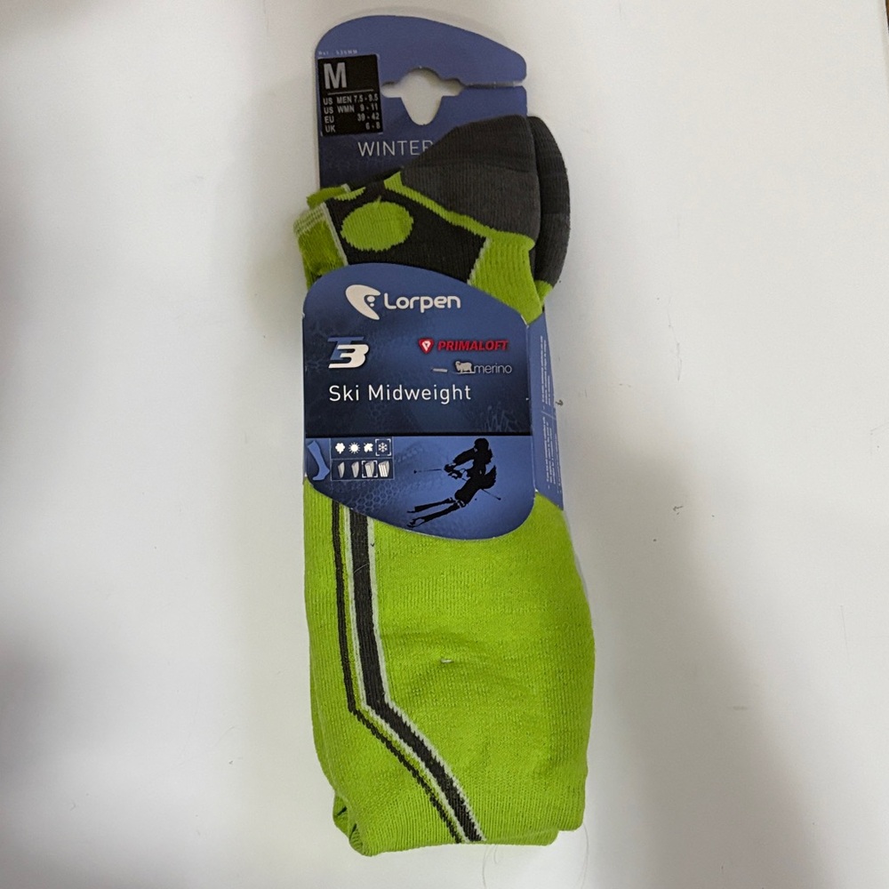 NWT‎ Loren Men's Ski Midweight Socks - Green and Gray